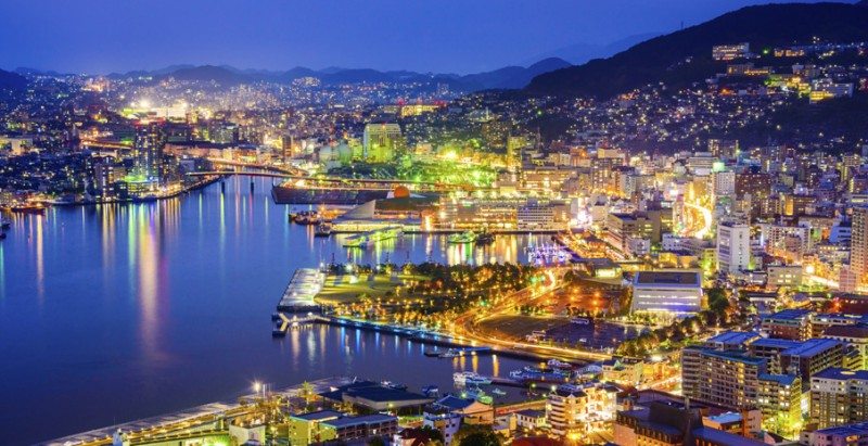 Nagasaki, Japan cityscape at the bay.